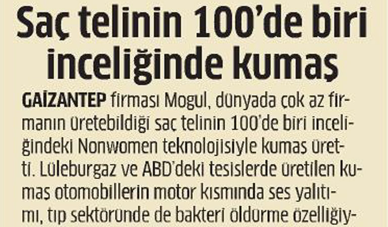 Saç telinin 100'de biri inceliğinde kumaş